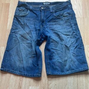 Men Blue denim shorts with a casual, streetwear vibe